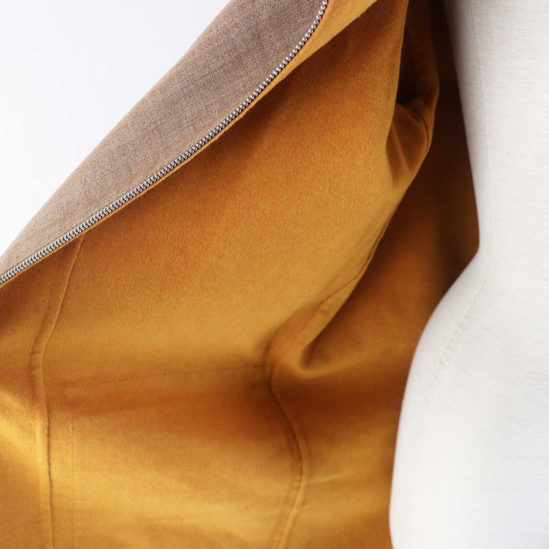 HERMES coat 3E0105DC Outer material: 85% cashmere, Outer material: 12% wool, Outer material: 3% silk, Leather part: cowhide Brown Mustard Women 32 Used Authentic