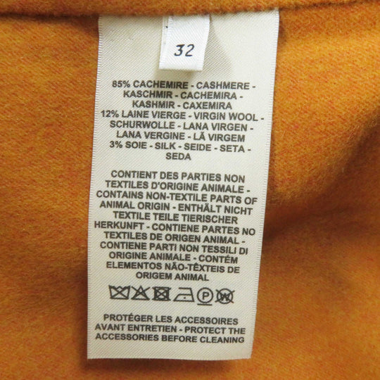 HERMES coat 3E0105DC Outer material: 85% cashmere, Outer material: 12% wool, Outer material: 3% silk, Leather part: cowhide Brown Mustard Women 32 Used Authentic