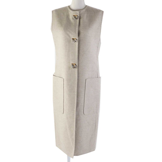HERMES Vest 3E0223DZ Main: 100% cashmere, Leather part: Sheepskin light beige Women 36 Used Authentic