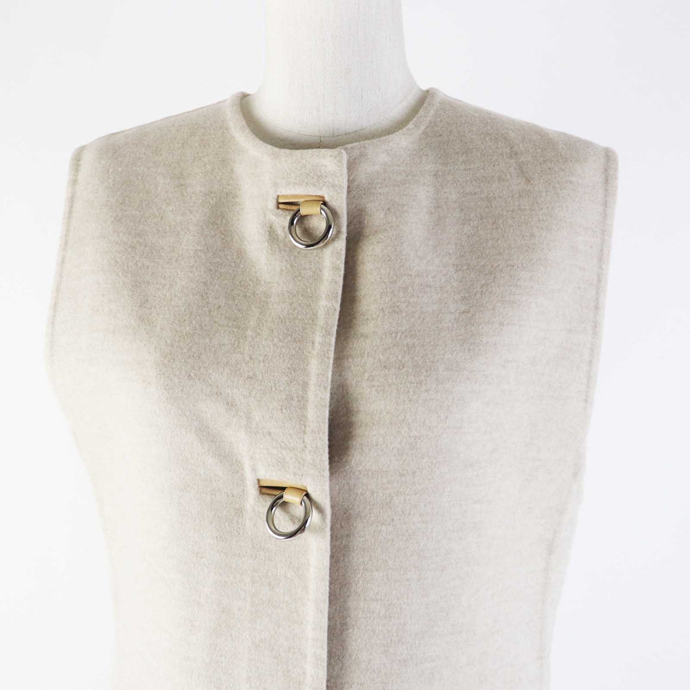 HERMES Vest 3E0223DZ Main: 100% cashmere, Leather part: Sheepskin light beige Women 36 Used Authentic