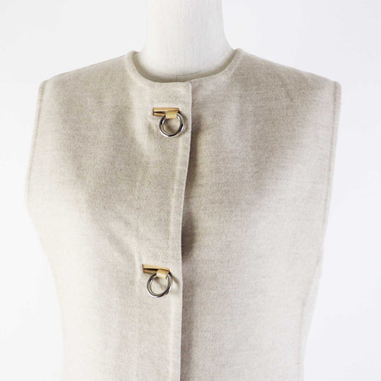 HERMES Vest 3E0223DZ Main: 100% cashmere, Leather part: Sheepskin light beige Women 36 Used Authentic