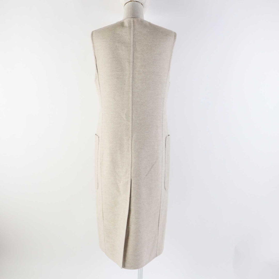 HERMES Vest 3E0223DZ Main: 100% cashmere, Leather part: Sheepskin light beige Women 36 Used Authentic