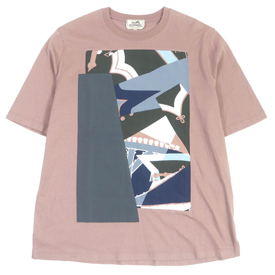 HERMES Short sleeve T-shirt Main: 100% cotton, part: 64% silk, part: 36% cotton Smokey pink mens M Used Authentic