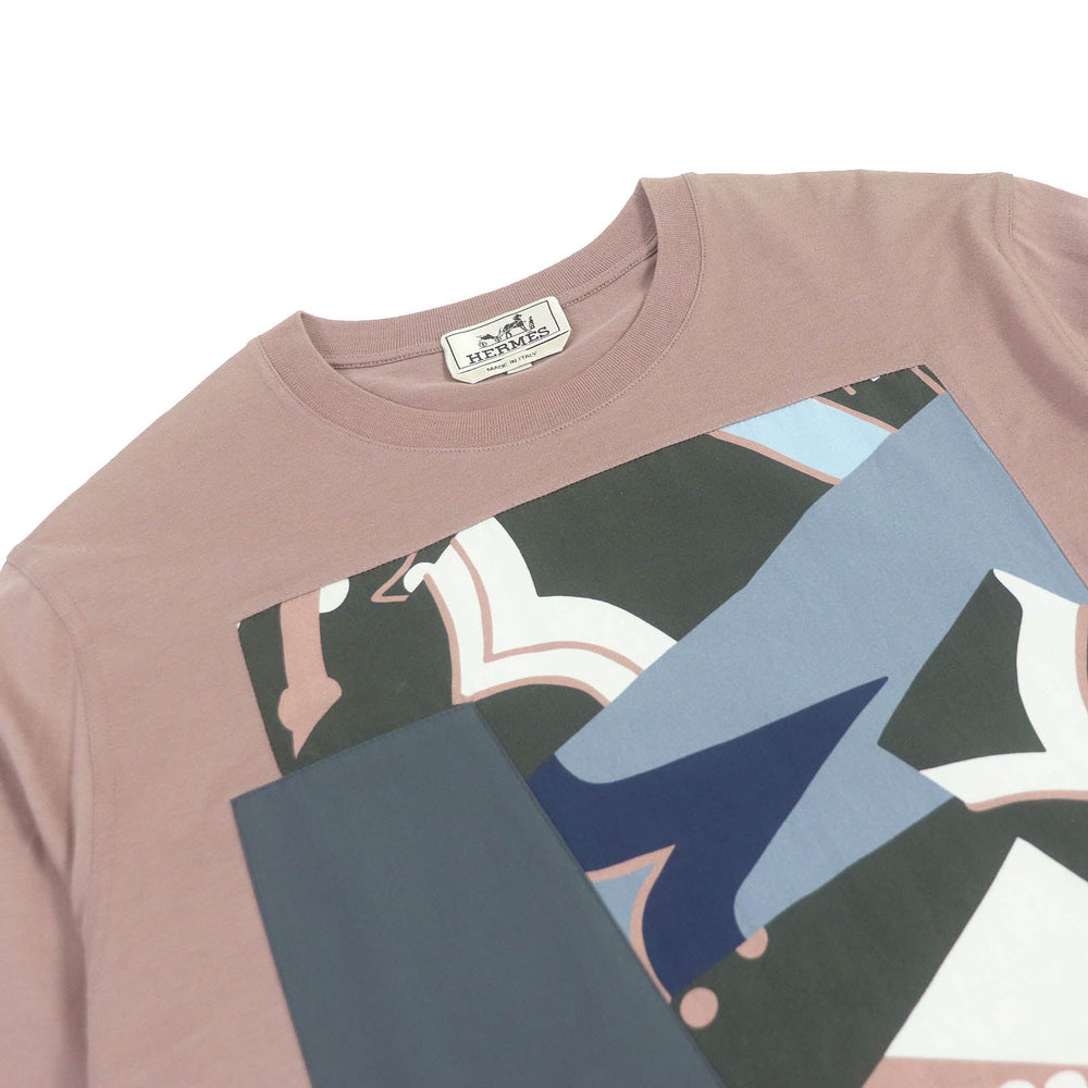 HERMES Short sleeve T-shirt Main: 100% cotton, part: 64% silk, part: 36% cotton Smokey pink mens M Used Authentic