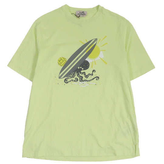 HERMES Short sleeve T-shirt Main: 100% cotton Light yellow Poulp Watch mens S Used Authentic