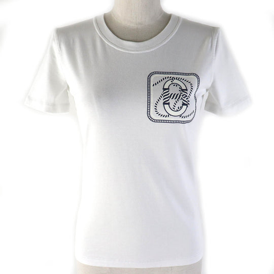 HERMES Short sleeve T-shirt Main: 100% cotton White navy Women 34 Used Authentic