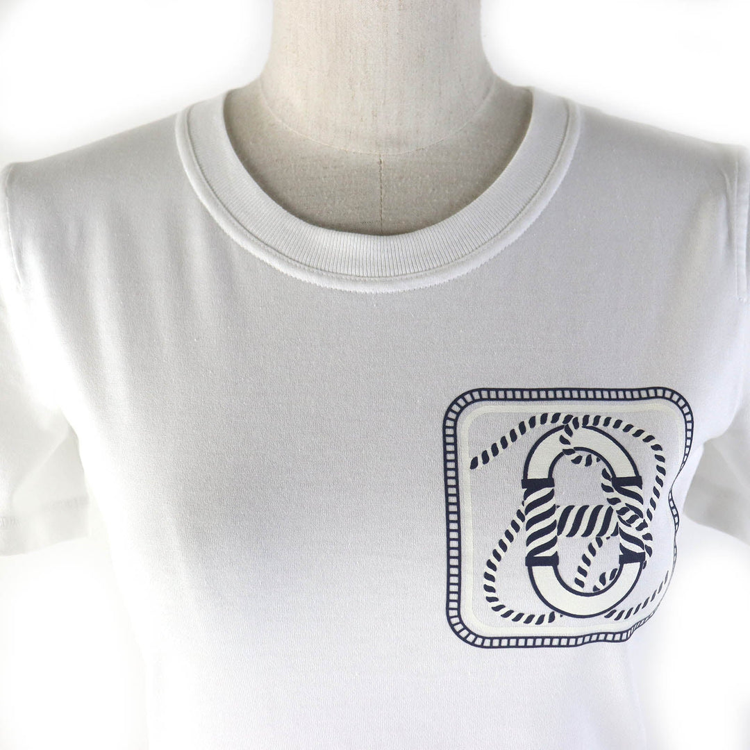 HERMES Short sleeve T-shirt Main: 100% cotton White navy Women 34 Used Authentic