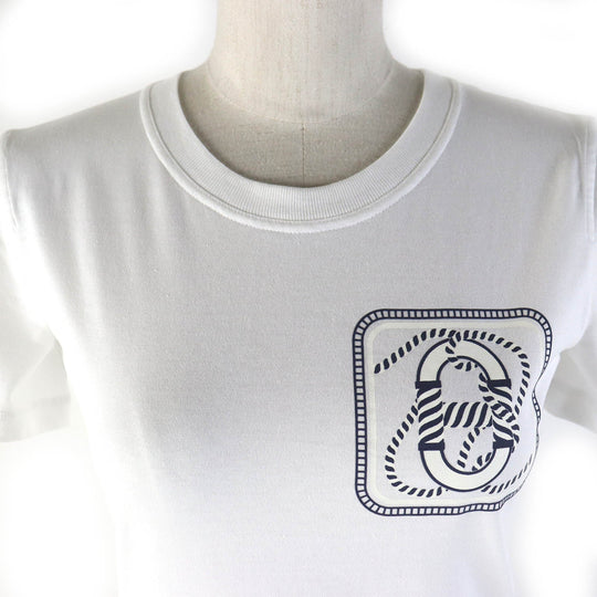 HERMES Short sleeve T-shirt Main: 100% cotton White navy Women 34 Used Authentic