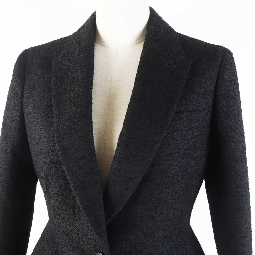 Christian Dior No color jacket 421V27A1761 Outer: 70% wool, Outer: 23% cotton, Outer: 7% nylon, Lining: 100% silk black Single-breasted jacket / Solid color tweed jacket Boucle logo button Women 40 Used Authentic