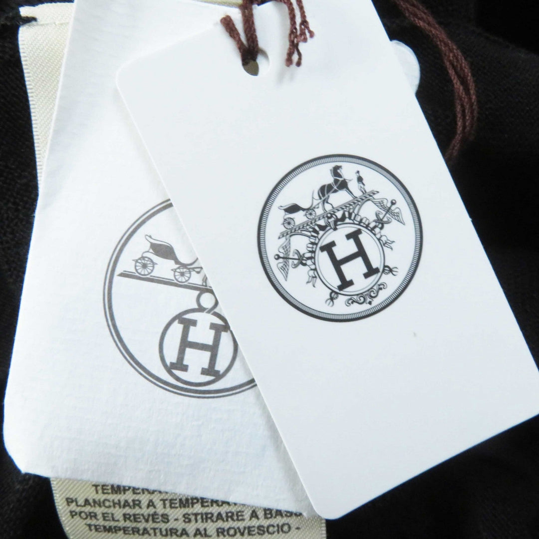 HERMES Short sleeve knit 4E2649DC Outer material: 56% silk, Outer material: 43% cotton, Outer material: 1% nylon, Part: 57% silk, Part: 43% cotton black Naoussa Chene Women 34 Used Authentic