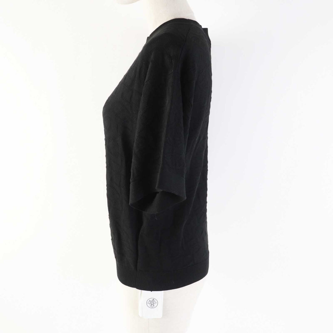 HERMES Short sleeve knit 4E2649DC Outer material: 56% silk, Outer material: 43% cotton, Outer material: 1% nylon, Part: 57% silk, Part: 43% cotton black Naoussa Chene Women 34 Used Authentic