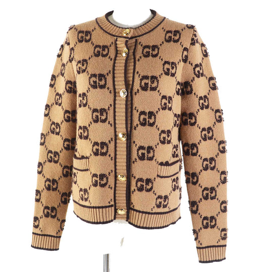 GUCCI cardigan 713300 Main: 100% wool Brown type GG wool boucl jacquard cardigan Women S Used Authentic