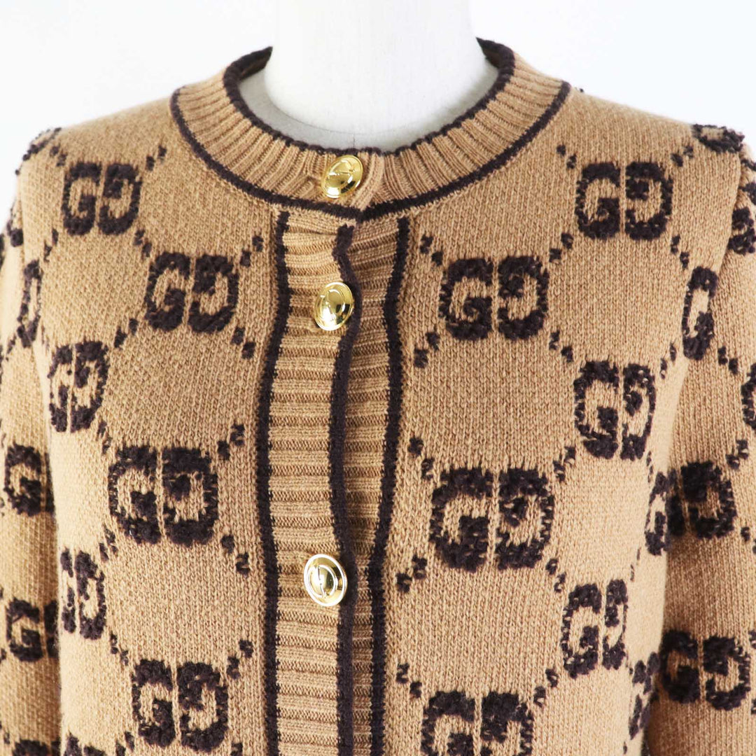 GUCCI cardigan 713300 Main: 100% wool Brown type GG wool boucl jacquard cardigan Women S Used Authentic