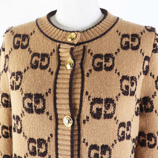 GUCCI cardigan 713300 Main: 100% wool Brown type GG wool boucl jacquard cardigan Women S Used Authentic