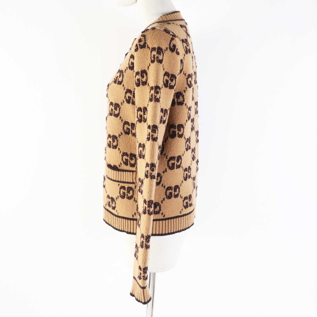 GUCCI cardigan 713300 Main: 100% wool Brown type GG wool boucl jacquard cardigan Women S Used Authentic