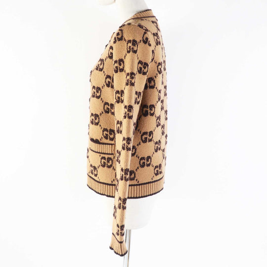 GUCCI cardigan 713300 Main: 100% wool Brown type GG wool boucl jacquard cardigan Women S Used Authentic