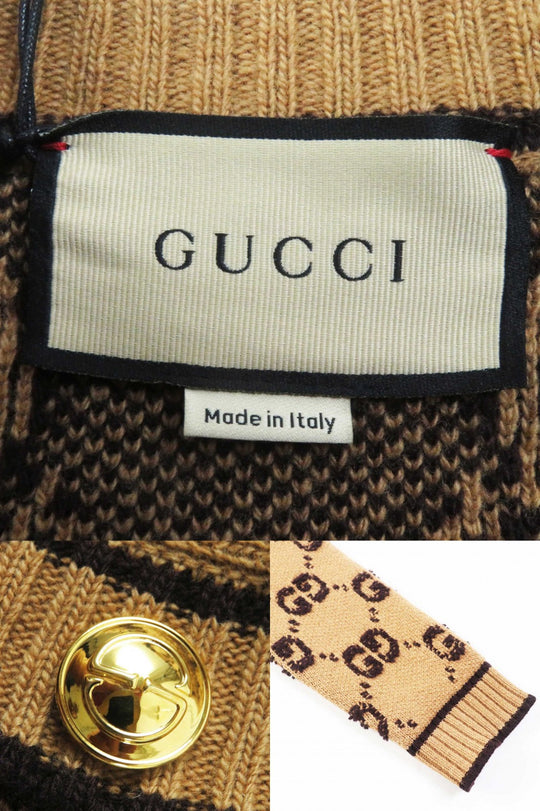 GUCCI cardigan 713300 Main: 100% wool Brown type GG wool boucl jacquard cardigan Women S Used Authentic