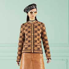 GUCCI cardigan 713300 Main: 100% wool Brown type GG wool boucl jacquard cardigan Women S Used Authentic