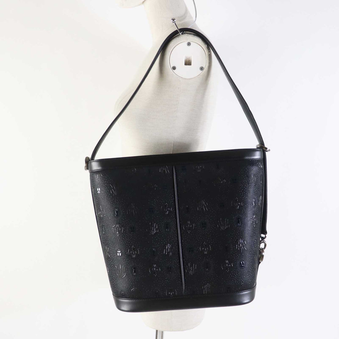 INDENYA Shoulder Bag Main: Deerskin black Women Used Authentic