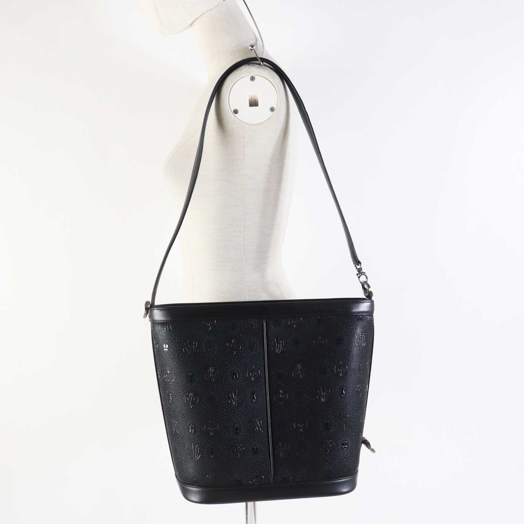 INDENYA Shoulder Bag Main: Deerskin black Women Used Authentic