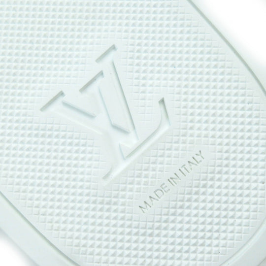 LOUIS VUITTON Sandals Monogram embossed metallic rubber Silver white Waterfront Line Mules mens 6 Used Authentic
