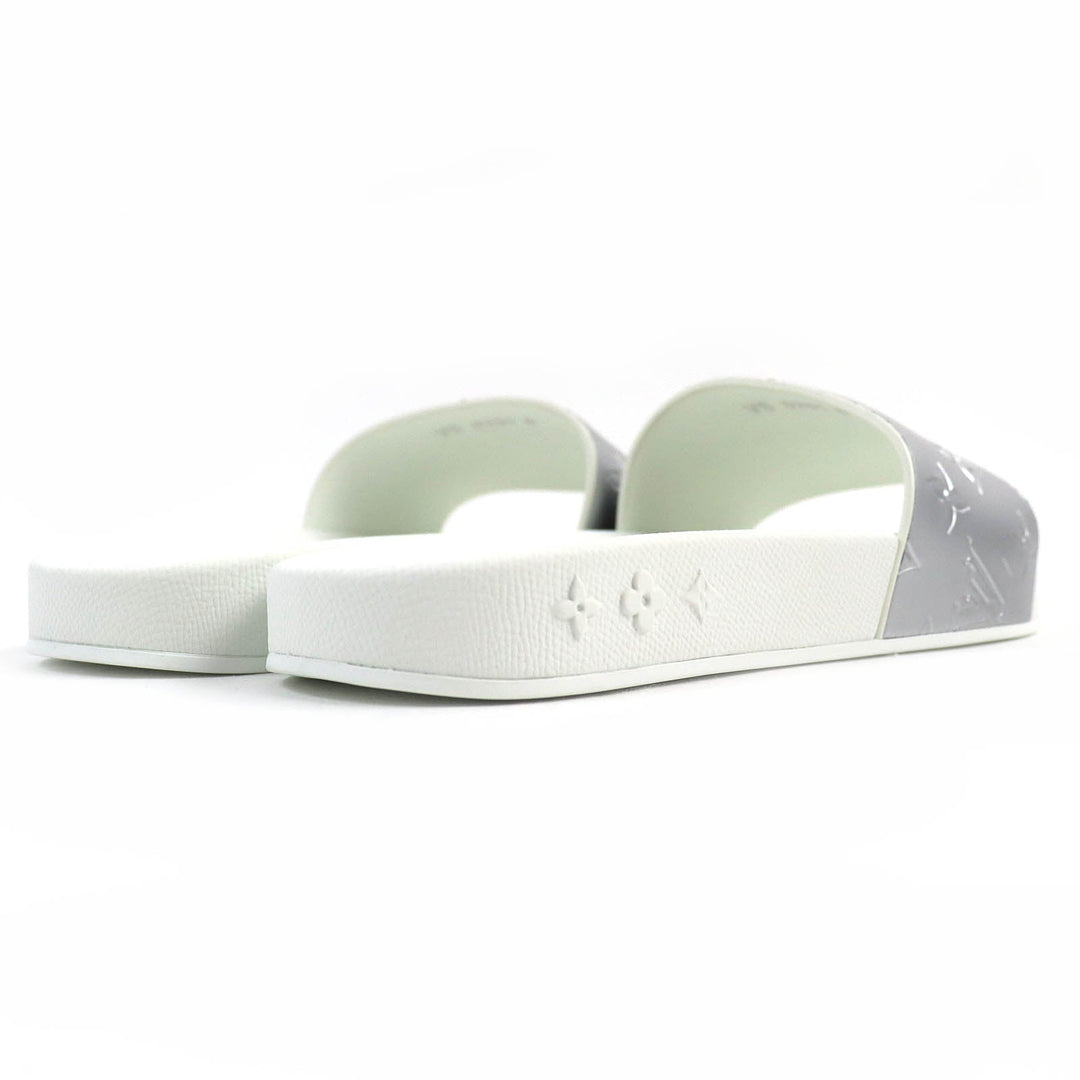 LOUIS VUITTON Sandals Monogram embossed metallic rubber Silver white Waterfront Line Mules mens 6 Used Authentic