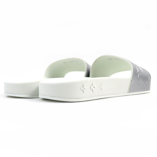 LOUIS VUITTON Sandals Monogram embossed metallic rubber Silver white Waterfront Line Mules mens 6 Used Authentic