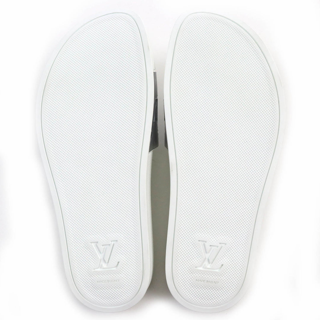 LOUIS VUITTON Sandals Monogram embossed metallic rubber Silver white Waterfront Line Mules mens 6 Used Authentic