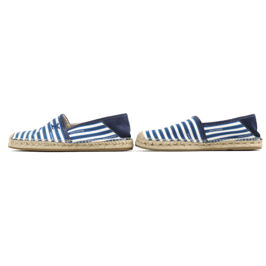 LOUIS VUITTON Slip-on Canvas, Rubber Blue white Jute Flats Border LV logo embroidery Espadrille mens 8 Used Authentic