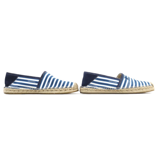 LOUIS VUITTON Slip-on Canvas, Rubber Blue white Jute Flats Border LV logo embroidery Espadrille mens 8 Used Authentic