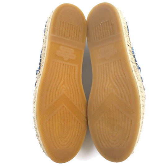 LOUIS VUITTON Slip-on Canvas, Rubber Blue white Jute Flats Border LV logo embroidery Espadrille mens 8 Used Authentic