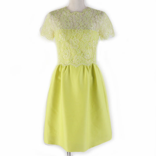 VALENTINO one piece Main: 90% wool, Main: 8% nylon, Main: 2% polyurethane, Outer: 54% rayon, Outer: 46% nylon, Part: 100% nylon, Lining: 96% polyester, 4% polyurethane yellow Women 38 Used Authentic