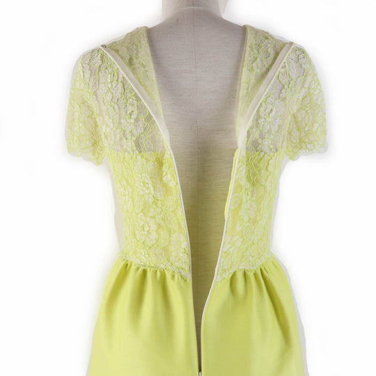 VALENTINO one piece Main: 90% wool, Main: 8% nylon, Main: 2% polyurethane, Outer: 54% rayon, Outer: 46% nylon, Part: 100% nylon, Lining: 96% polyester, 4% polyurethane yellow Women 38 Used Authentic