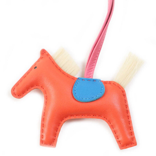 HERMES Bag charm Anyo Milo Horsehair Orange poppy/Blue sanjival/Natural sable Rodeo Charm Clan PM Women Used Authentic