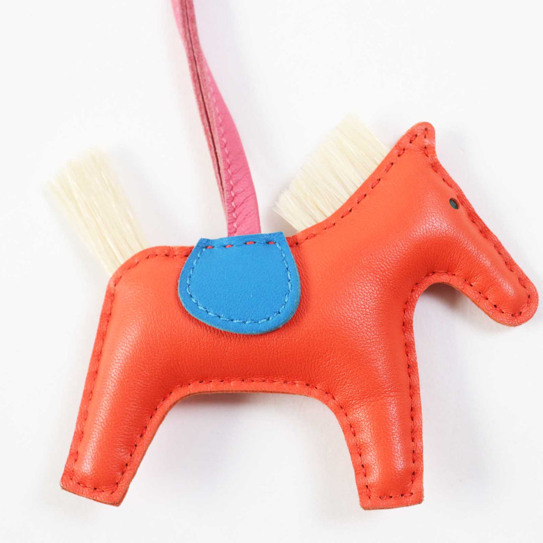HERMES Bag charm Anyo Milo Horsehair Orange poppy/Blue sanjival/Natural sable Rodeo Charm Clan PM Women Used Authentic