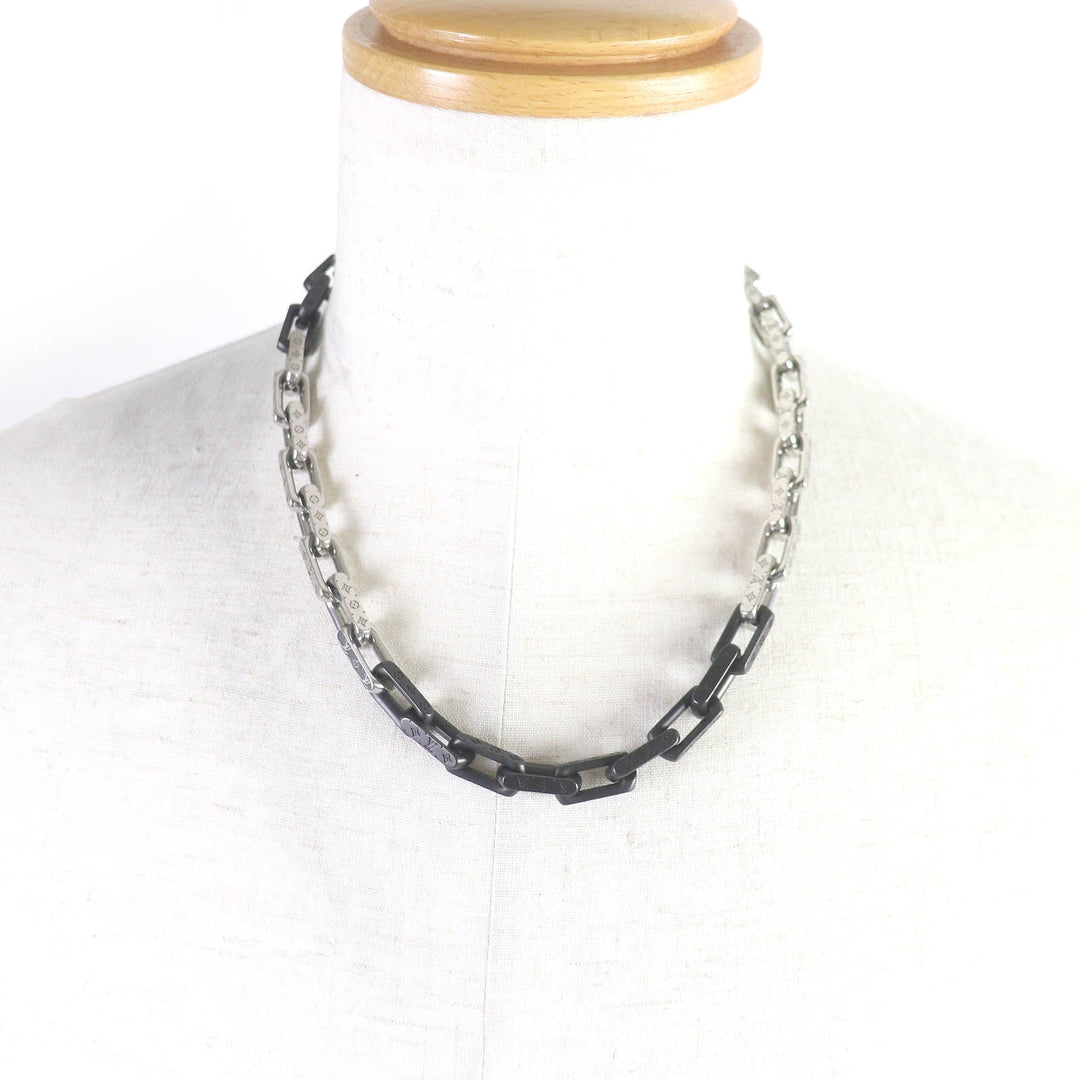 LOUIS VUITTON Necklace M00677 metal Silver black mens Used Authentic