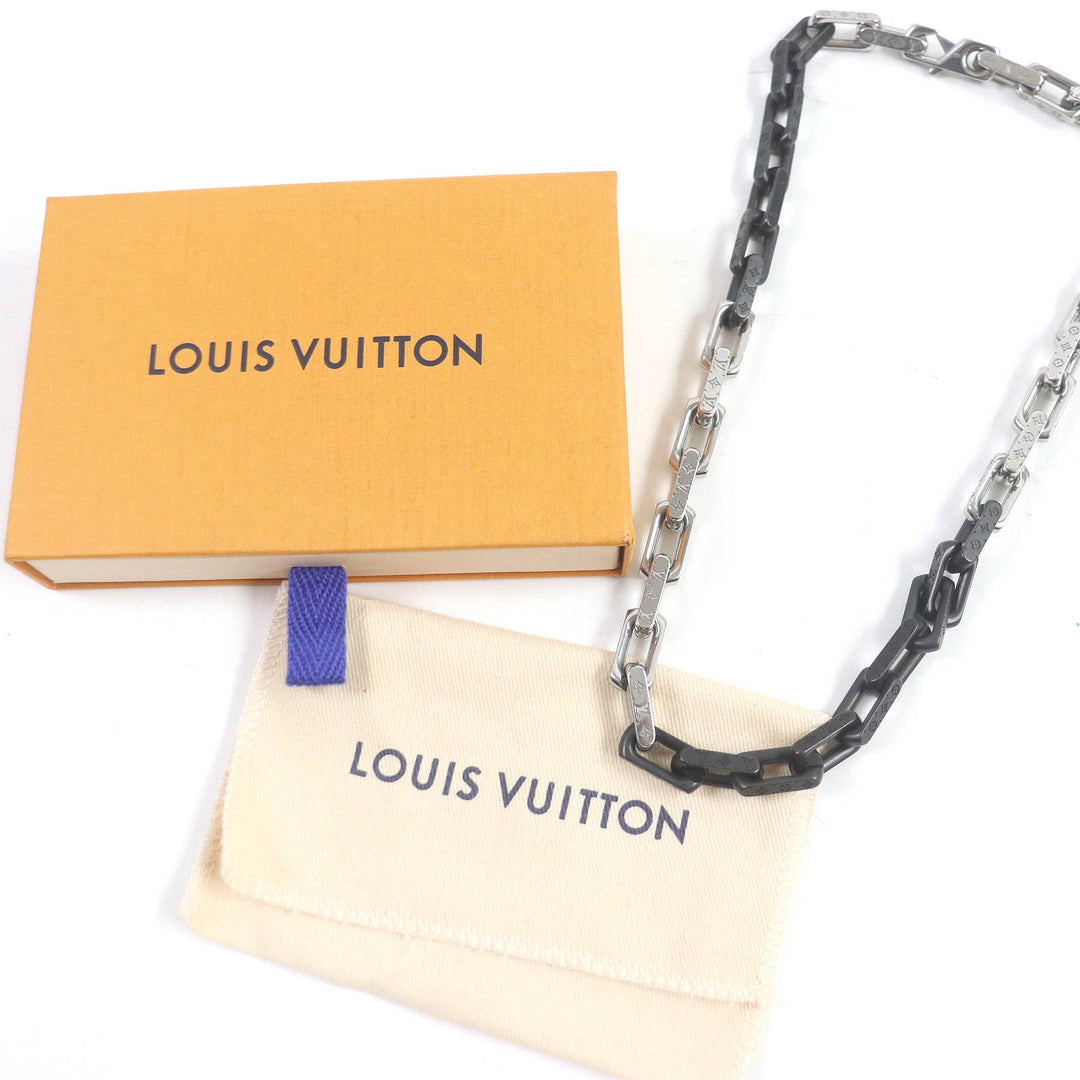 LOUIS VUITTON Necklace M00677 metal Silver black mens Used Authentic