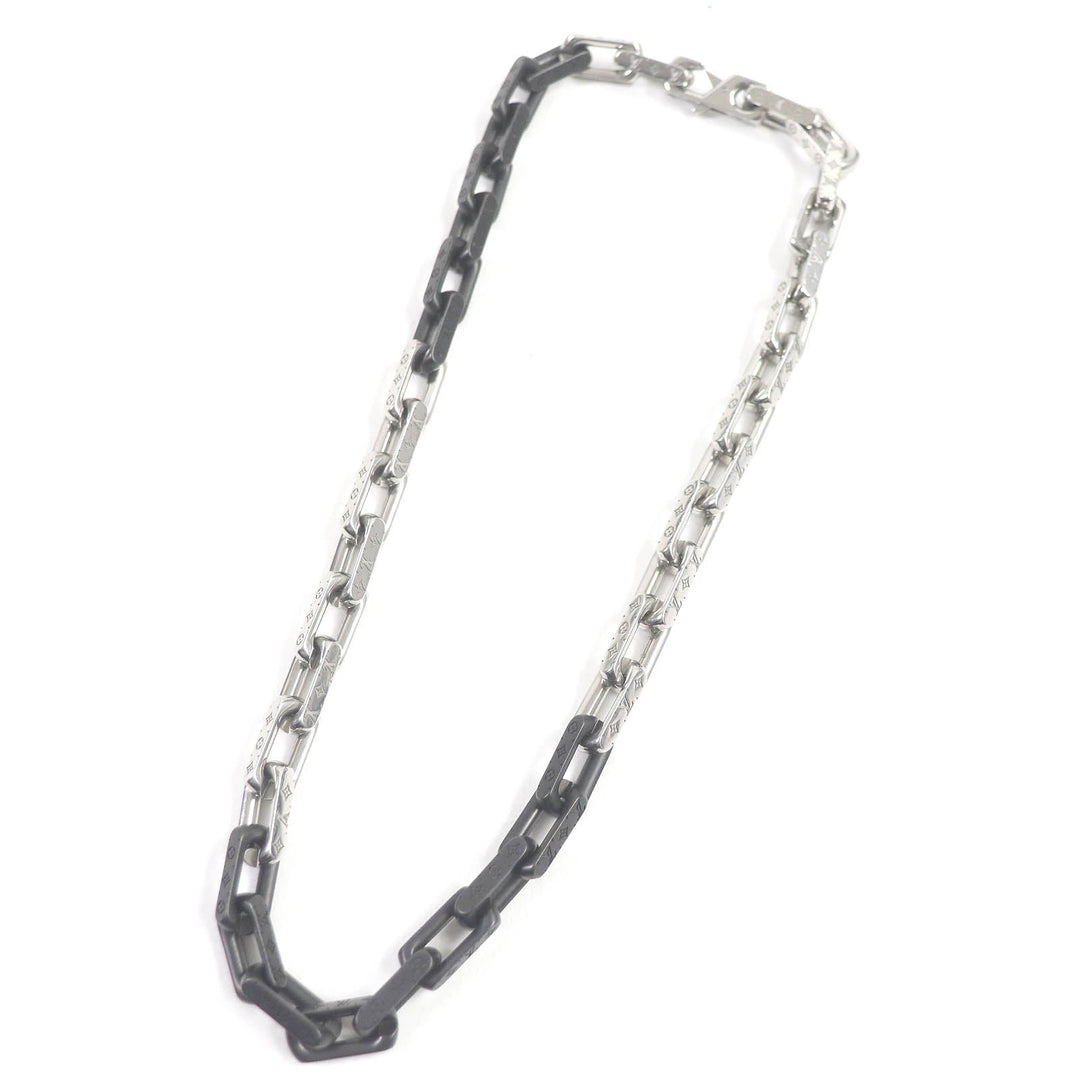 LOUIS VUITTON Necklace M00677 metal Silver black mens Used Authentic