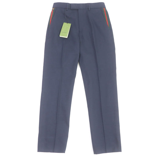 GUCCI slacks 668588 Outer: 100% cotton, Lining: 100% cupra, Part: 46% acrylic, 46% wool, 8% polyester, Part: 100% cowhide Navy mens 46 Used Authentic