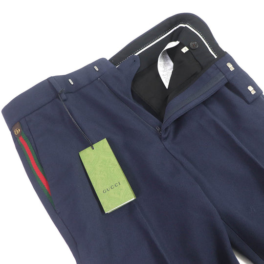 GUCCI slacks 668588 Outer: 100% cotton, Lining: 100% cupra, Part: 46% acrylic, 46% wool, 8% polyester, Part: 100% cowhide Navy mens 46 Used Authentic