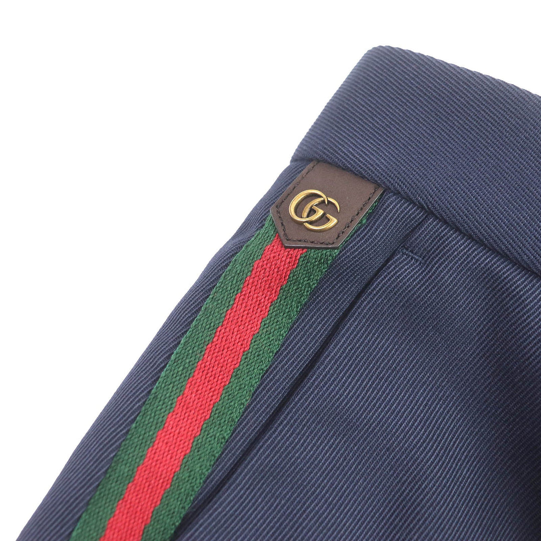 GUCCI slacks 668588 Outer: 100% cotton, Lining: 100% cupra, Part: 46% acrylic, 46% wool, 8% polyester, Part: 100% cowhide Navy mens 46 Used Authentic