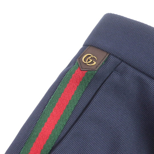 GUCCI slacks 668588 Outer: 100% cotton, Lining: 100% cupra, Part: 46% acrylic, 46% wool, 8% polyester, Part: 100% cowhide Navy mens 46 Used Authentic