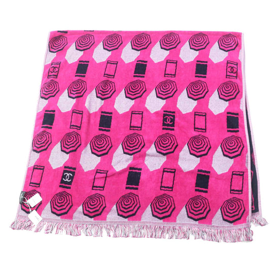 CHANEL towel 19S cotton 100% Navy pink Women Used Authentic