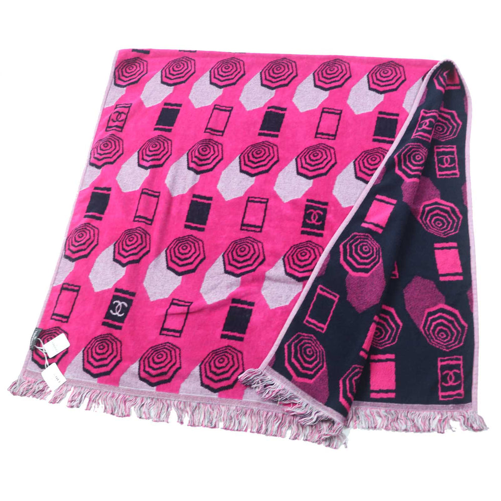 CHANEL towel 19S cotton 100% Navy pink Women Used Authentic