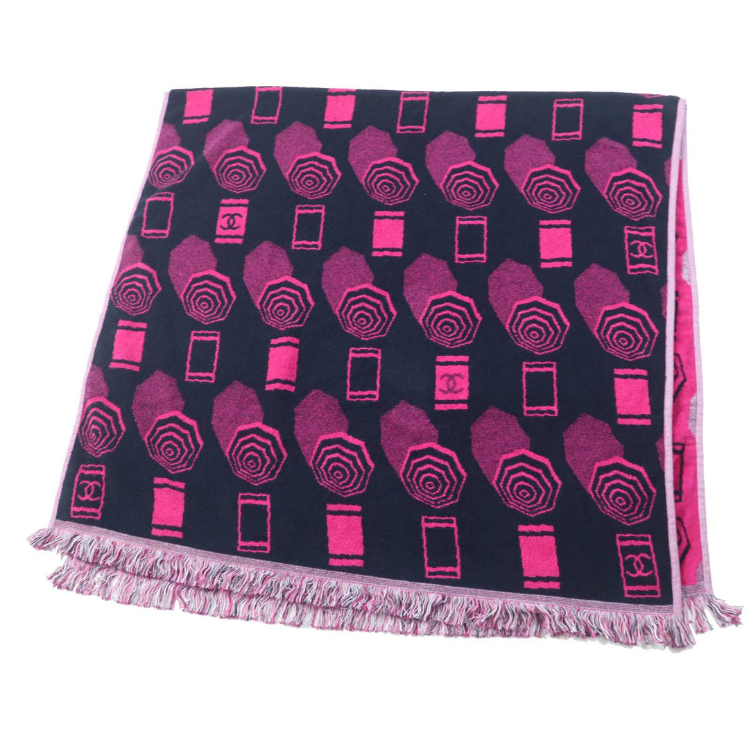 CHANEL towel 19S cotton 100% Navy pink Women Used Authentic