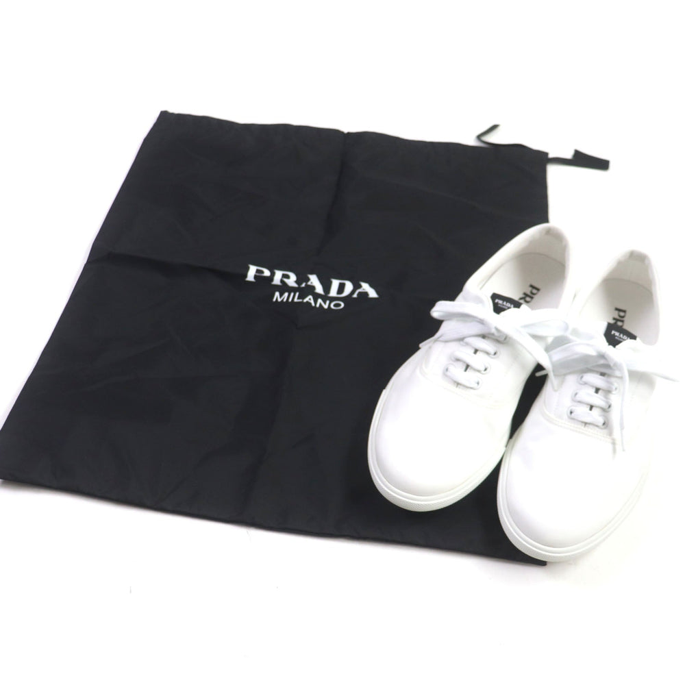PRADA Low cut sneakers 2EG326 Nylon Leather white mens 5 Used Authentic