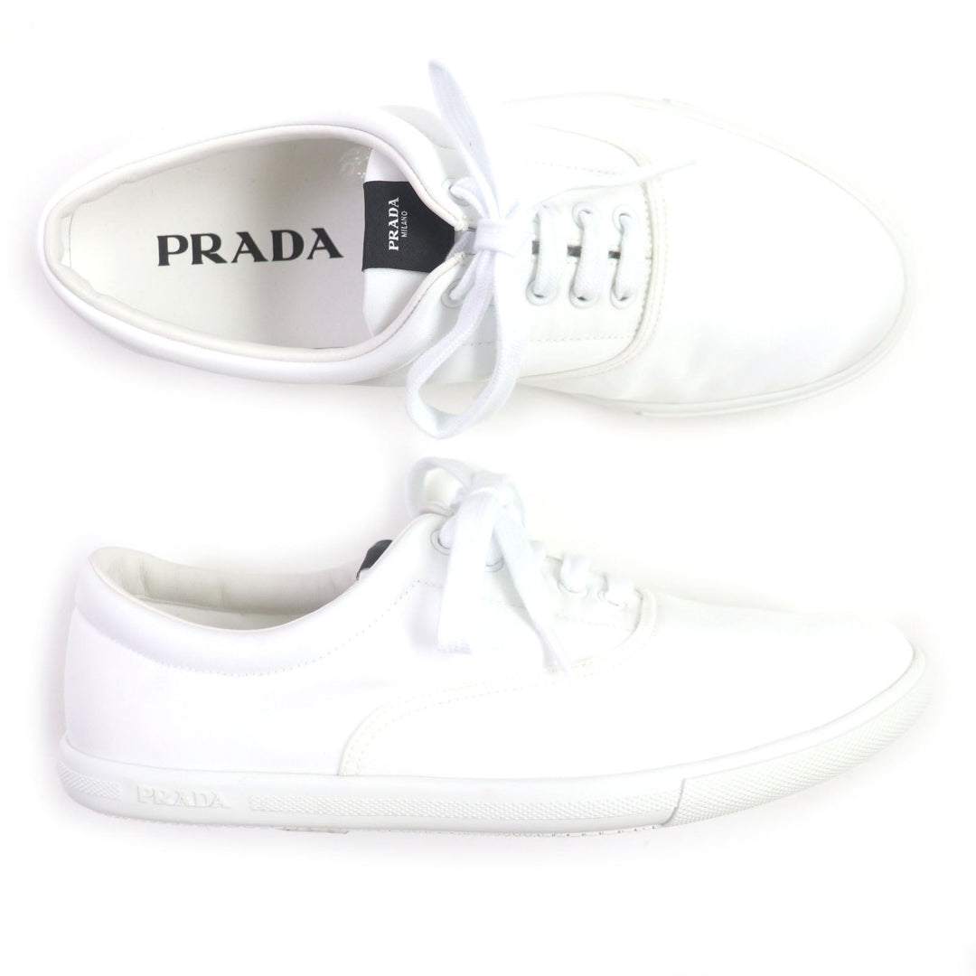 PRADA Low cut sneakers 2EG326 Nylon Leather white mens 5 Used Authentic