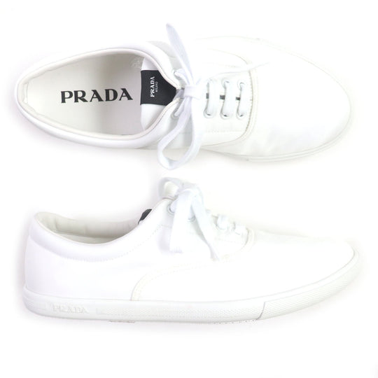 PRADA Low cut sneakers 2EG326 Nylon Leather white mens 5 Used Authentic