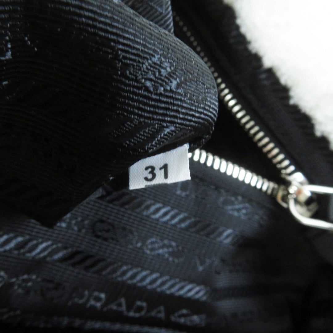 PRADA Tote Bag 1BG130 Pile fabric Bianco Nero terry Women Used Authentic