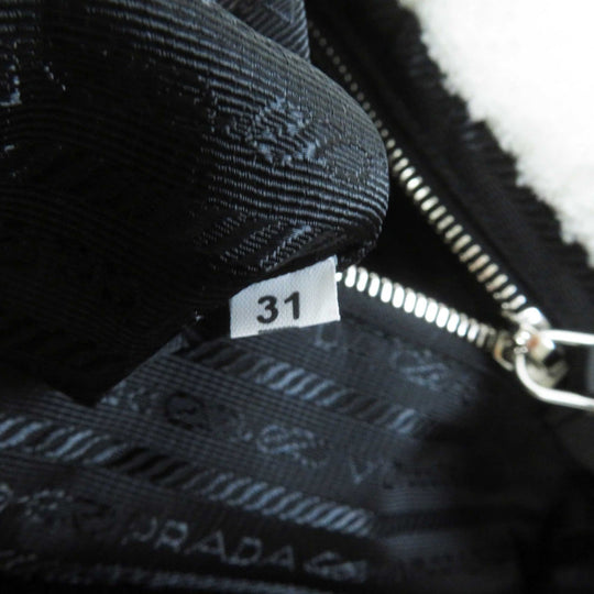 PRADA Tote Bag 1BG130 Pile fabric Bianco Nero terry Women Used Authentic